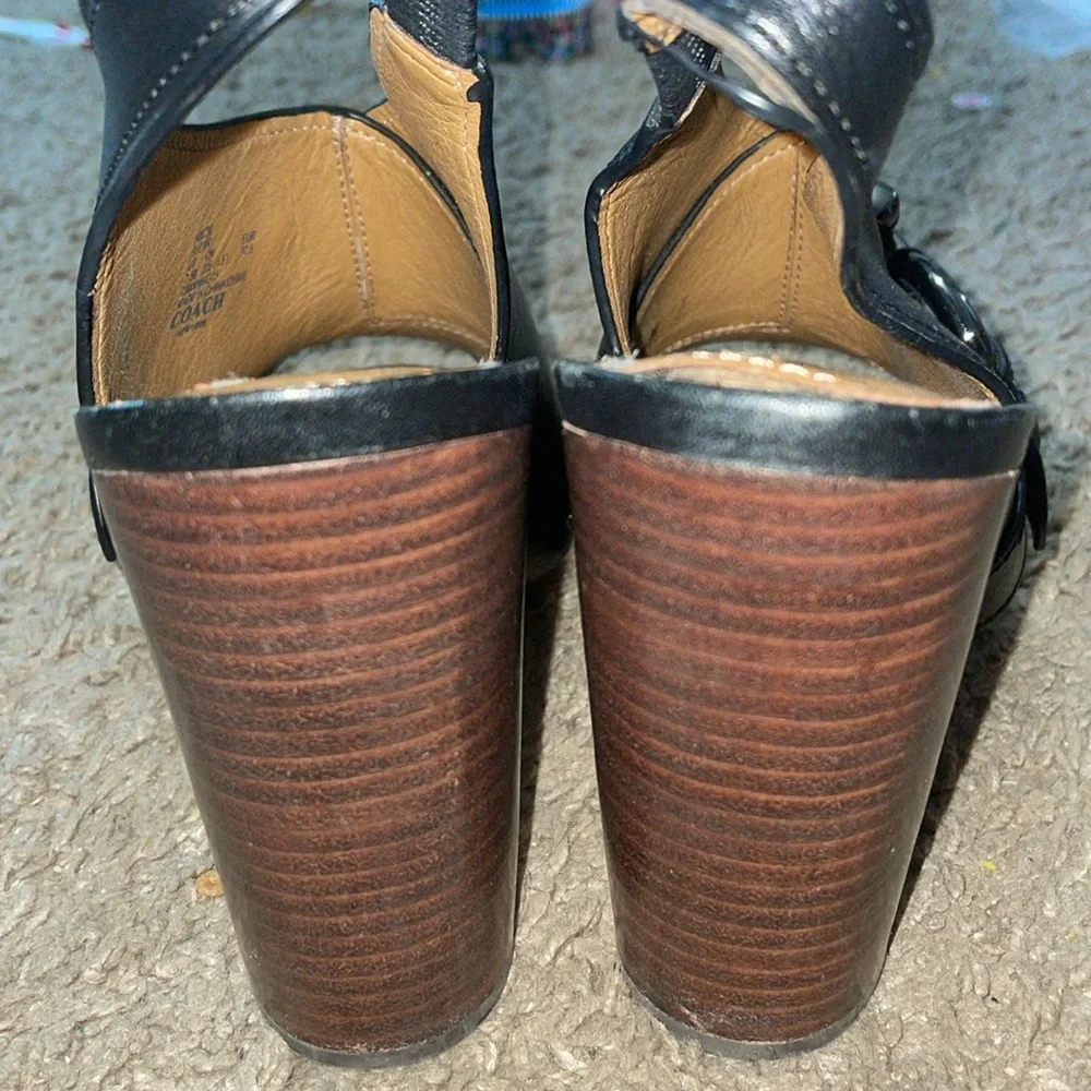 COACH black peep toe buckle Slingback stacked heals - Picture 6 of 9
